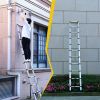 Telescopic ladder, 9.5 foot aluminum button telescopic ladder with 2 triangular stabilizers and hooks, multi-purpose ladder