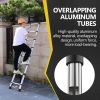 Telescopic ladder, 9.5 foot aluminum button telescopic ladder with 2 triangular stabilizers and hooks, multi-purpose ladder
