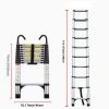 Telescopic ladder, 9.5 foot aluminum button telescopic ladder with 2 triangular stabilizers and hooks, multi-purpose ladder
